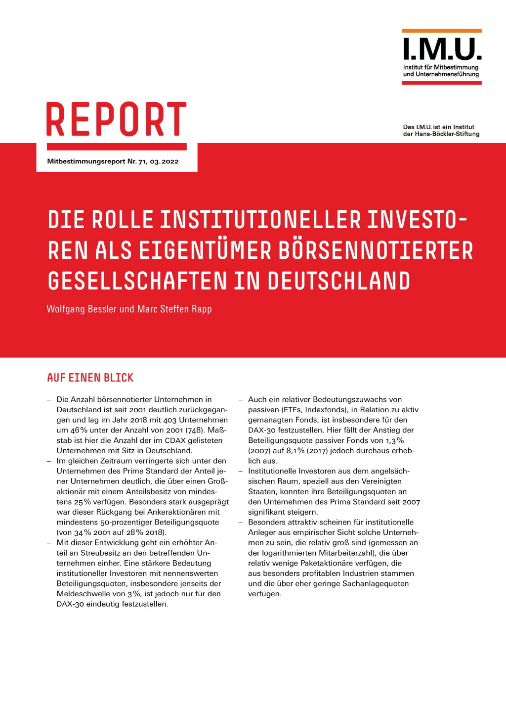 Die Rolle institutioneller Investoren als Eigentümer börsenorientierter Gesellschaften in Deutschland